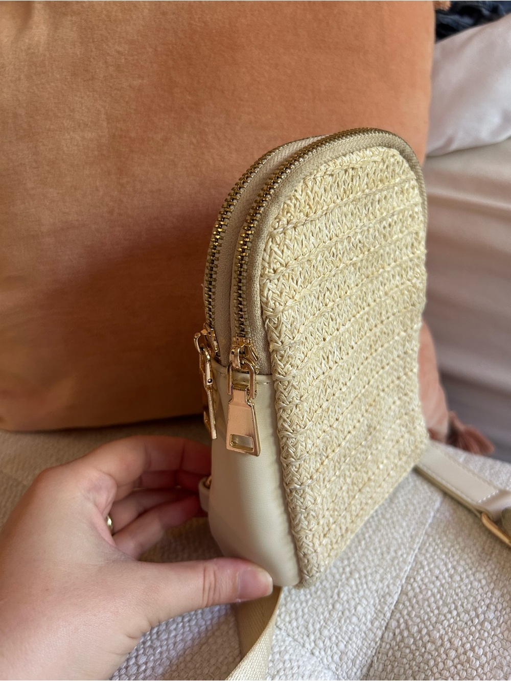 Crossbody Bag cream woven color with Gold Hardware